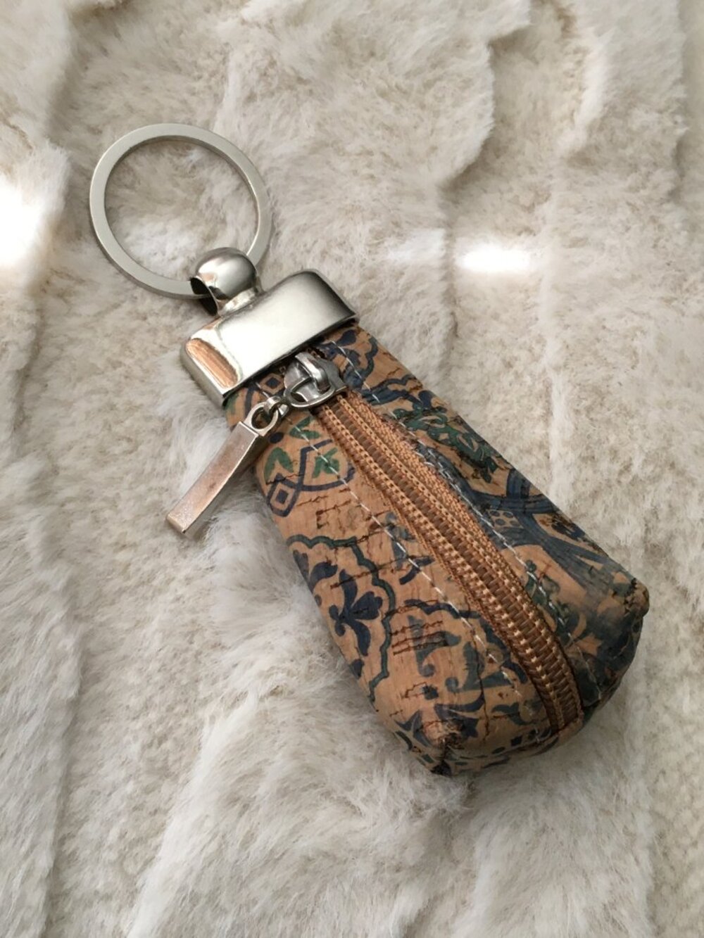 Portugal Cork Wood Grain Keychain Handmade Sustainable Eco Friendly